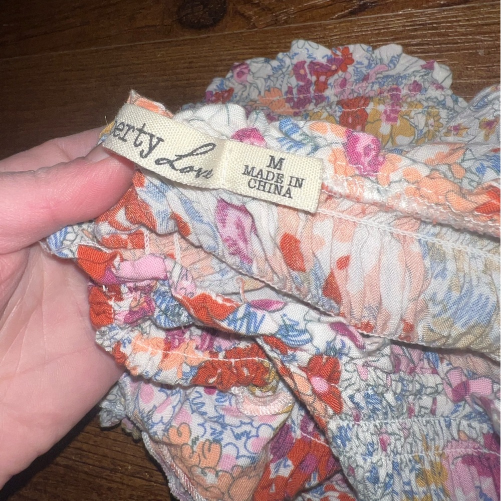 Liberty Love Floral Ruffled Smocked Crop Top Mock Neck Cottagecore Boho Size XS - Picture 8 of 11